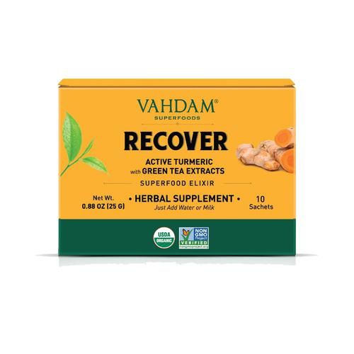 Vahdam  Organic Recover Turmeric Elixir - Improves Overall Health,  25 g (10 Sachets x 2.5 g each) -1.webp